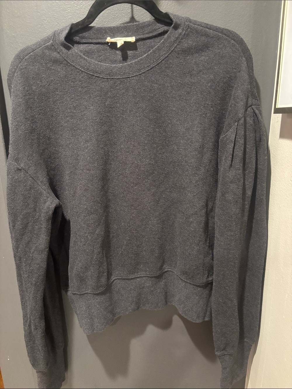 Madewell Charcoal Crewneck Sweater with Subtle Puff Sleeve